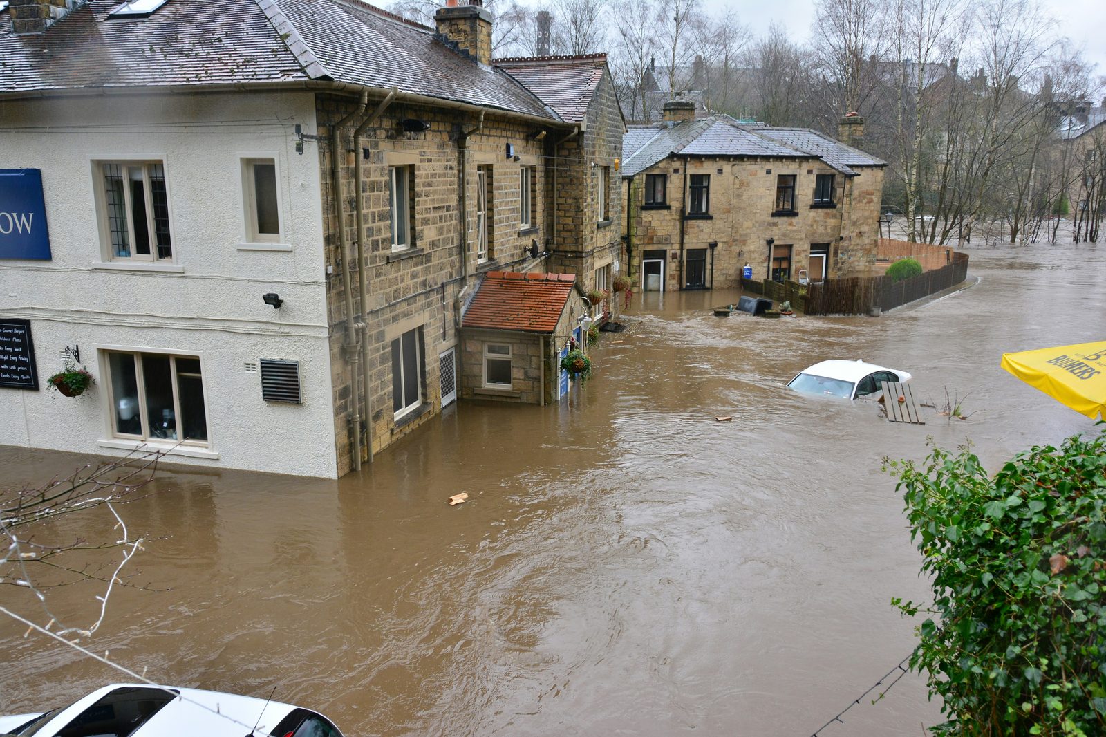 Flood-damaged homes in South Wales